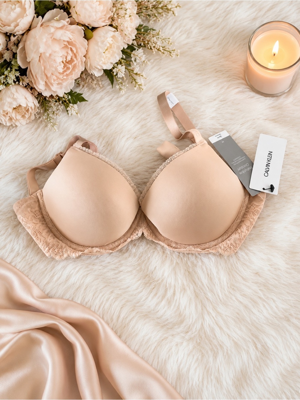 Calvin Klein Light Nude Lace-Trim T-Shirt Bra